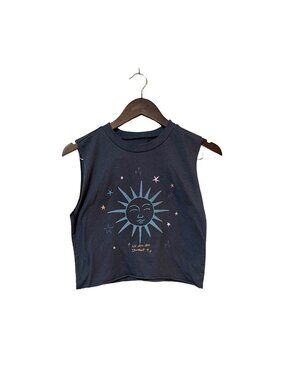Grayson Threads Womens Gray Sleeveless Crop Tank Top With Sun & Stars Print XS‎
